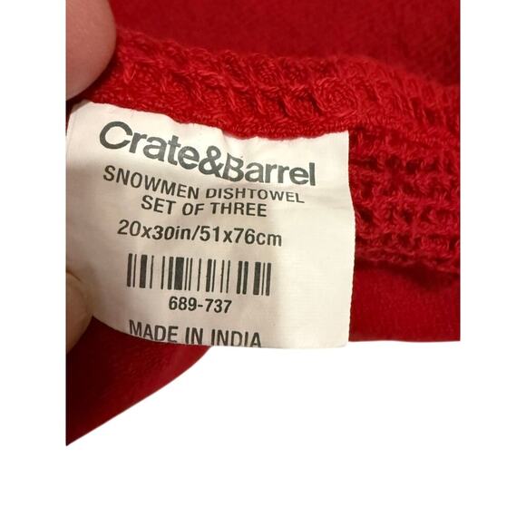 "CRATE & BARREL" Snowman Christmas Towel Set 2 Dishtowel 1 Dishcloth Red & White - Picture 8 of 11
